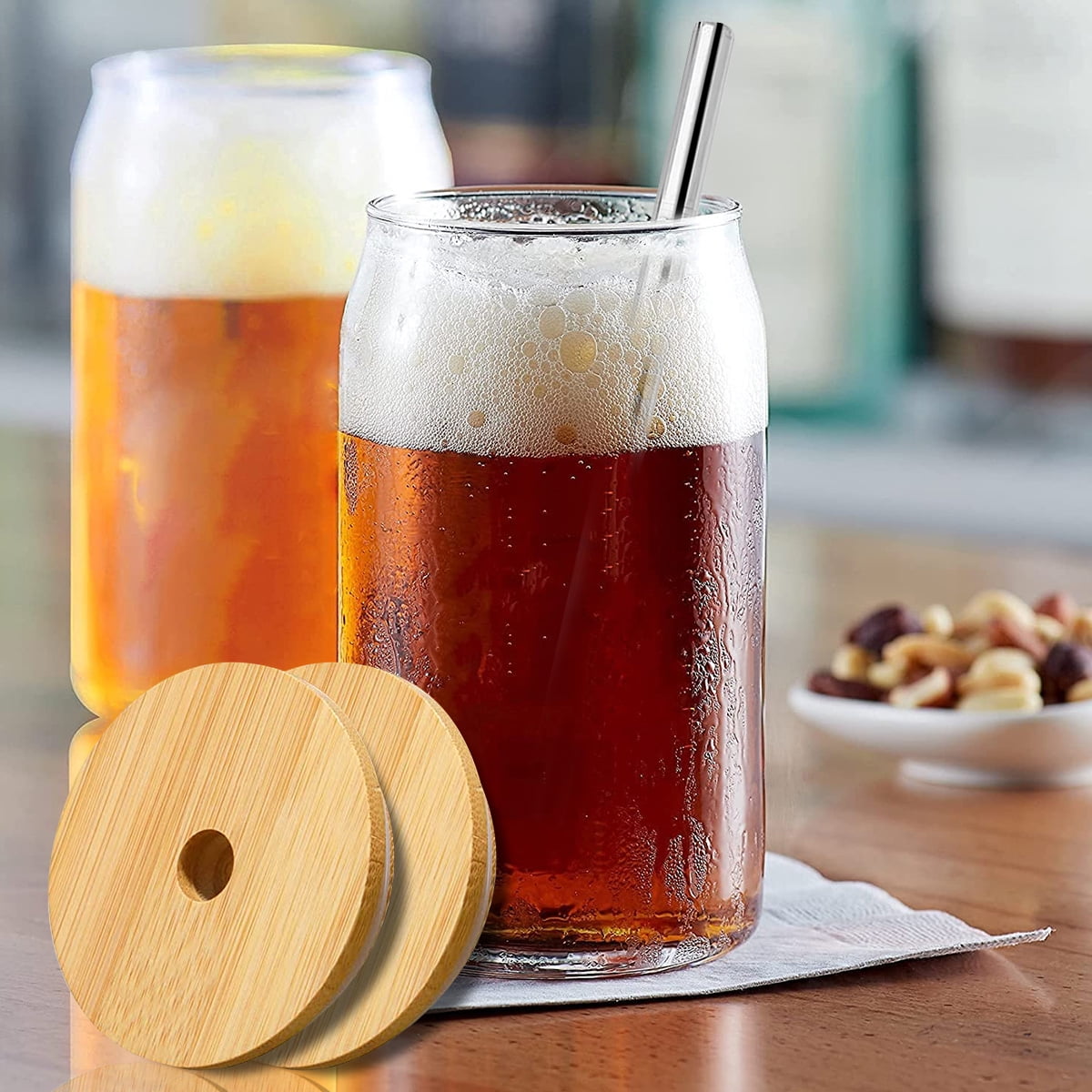 Drinking Glasses With Bamboo Lids 2pcs Glass Beer Cups Juice Glass