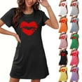 thumbnail image 2 of Fengactive Womens Sleep Shirt Dress Cozy Short Sleeve Nightgowns Heart Graphic Lounge House Dress Casual Sleepwear, 2 of 5