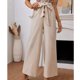 thumbnail image 3 of Pantalones de piernas anchas para mujer, pantalones de color sólido con botones en la parte delantera, informales, holgados, para vacaciones, citas, trabajo, vida diaria, albaricoque S, 3 of 6