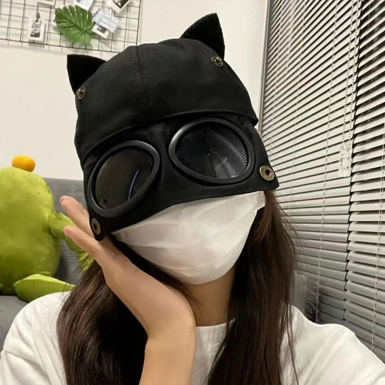 Foldable Brim Baseball Cap with Goggles for Men Women, Vintage Cat