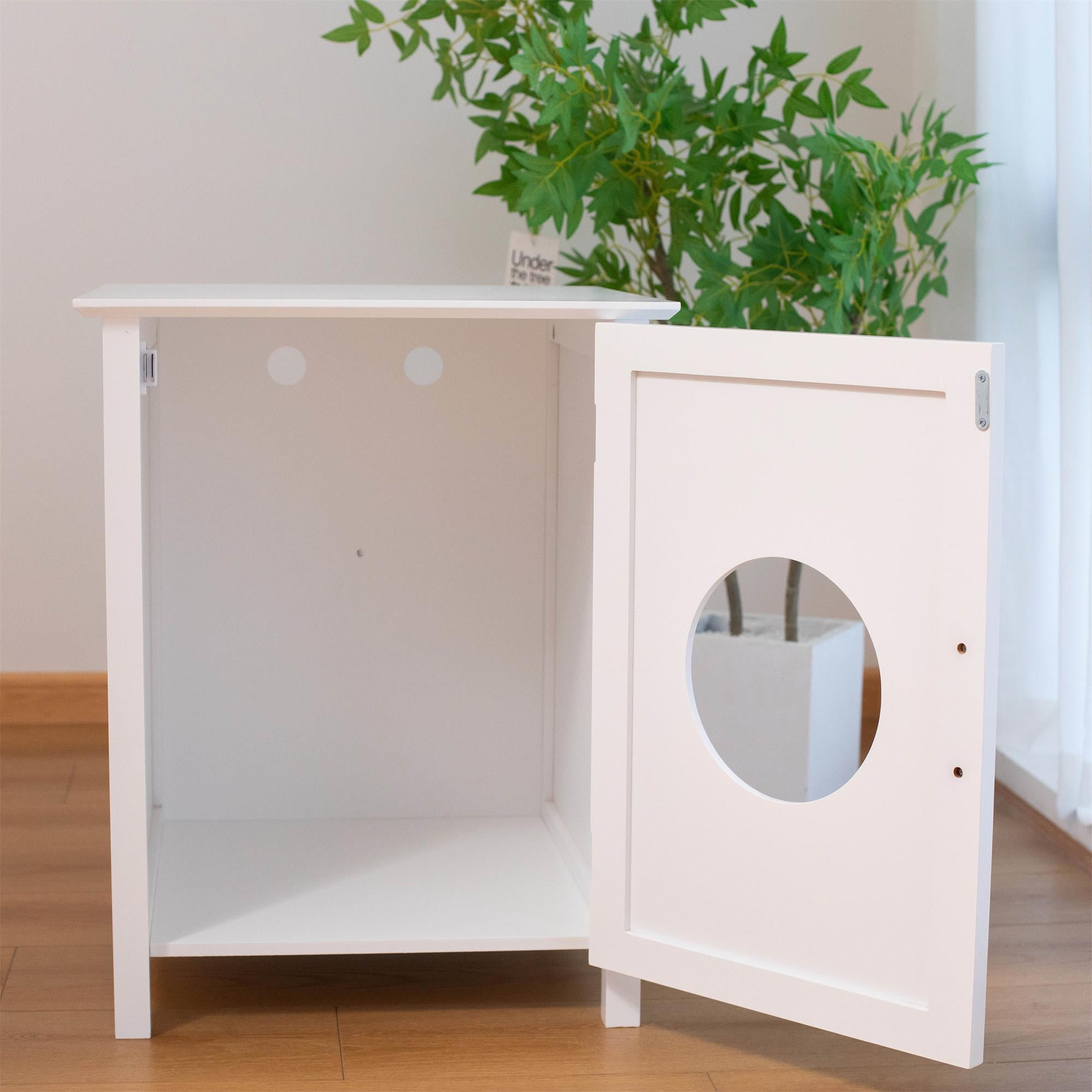 Pefilos 25" Hidden Cat Litter Box Enclosure Furniture, Wood Cat House Condo Bed, Kitty Litter Box Loo Washroom for Indoor Cats, White Pefilos 25" Hidden Cat Litter Box Enclosure Furniture, Wood Cat House Condo Bed, Kitty Litter Box Loo Washroom for Indoor Cats, White