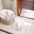 thumbnail image 5 of Pink Cherry Blossom Bathroom Rugs Set Watercolor Spring Red Pink Sukara Flower Brown Branch Non Slip Absorbent Bath Mats 3 Piece Set, U-Shaped Floor Mat, Toilet Seat Cover Large Size, 5 of 9