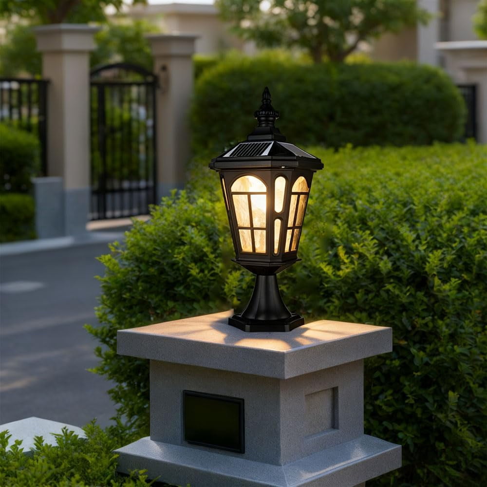 Claxy Solar Post Light Outdoor Solar Cap Light Exterior 4-Color LED Wireless Post Lantern with Romote, IP54 Waterproof Pier Outdoor Light Wire-Free for Porch Fence Garden Courtyard