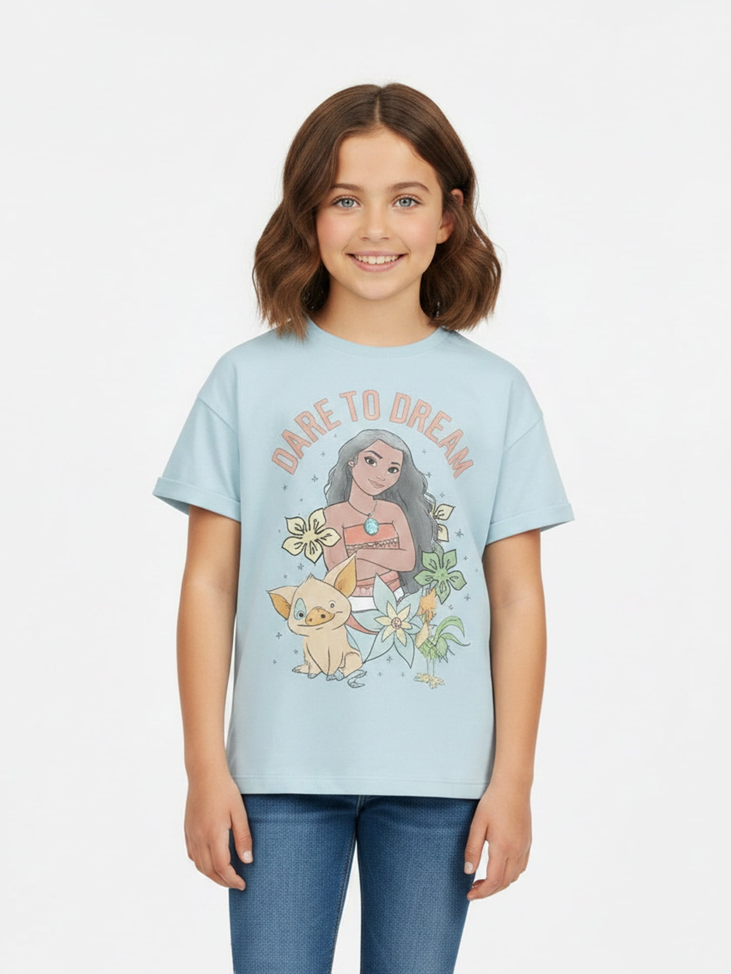 Disney Moana Girls' Graphic Tee with Short Sleeves, Sizes 4-16