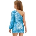 thumbnail image 2 of inhzoy Kids Girls One Shoulder Long Sleeve Sparkle Sequin Mini Dress Dance Prom Gown Party Dress Blue 6, 2 of 5