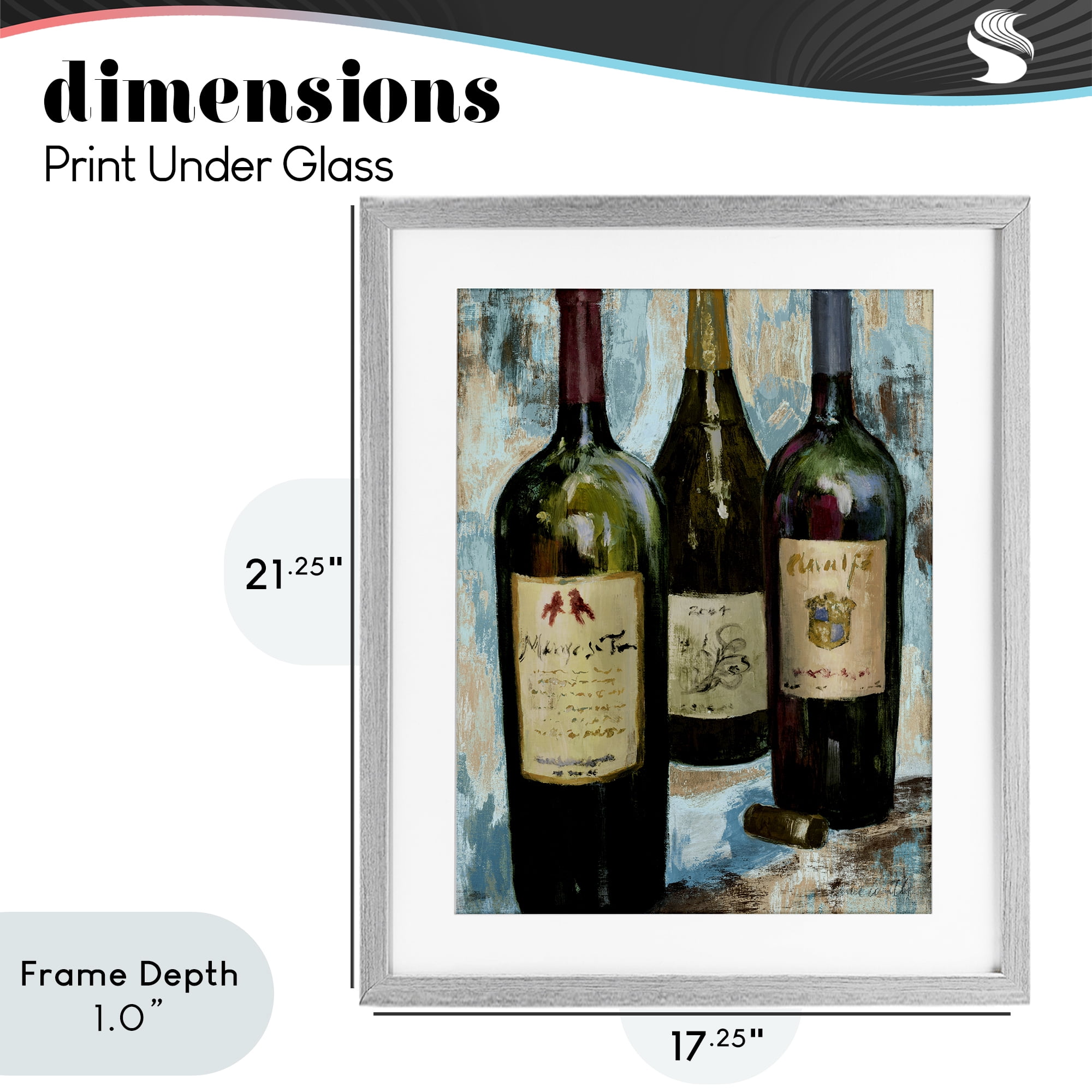 Stupell Industries Labeled Wine Bottle Trio Gray Framed Print Under Glass, design by Lanie Loreth