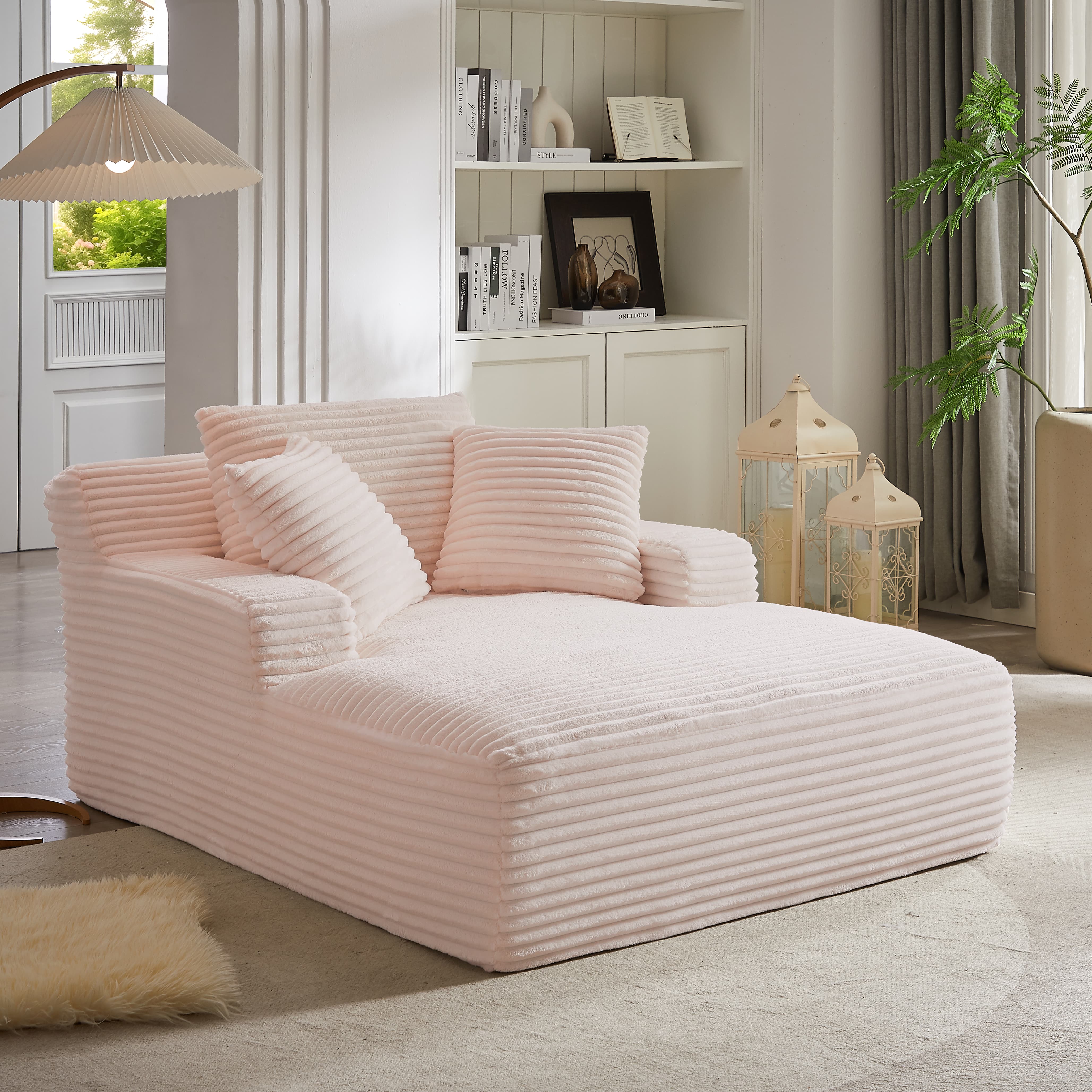 MAYEERTY Oversized Corduroy Chaise Lounge Sofa, Modern Couch with Spring Cushion for Living Room, 49*66*28"Pink