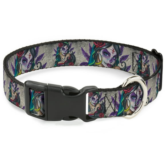 Sexy Ink Girls Pet Collar, Dog Collar Plastic Buckle, Muerta, 7 to 8.5 Inches 0.5 Inch Wide