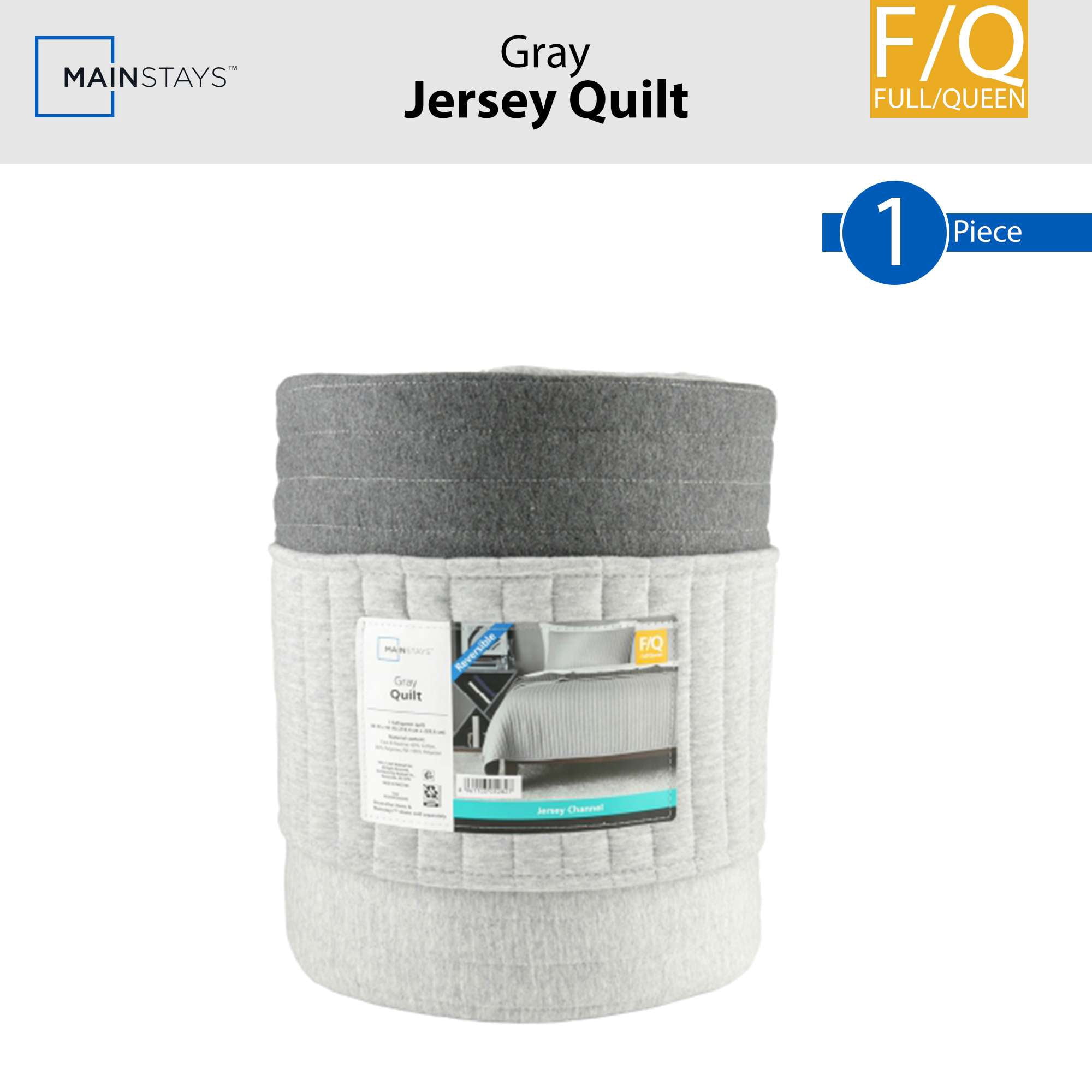 Mainstays Cotton-Rich Jersey Quilt, Reversible, Full/Queen, Gray