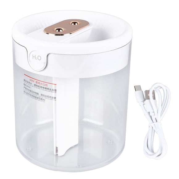Humidificador de 2 l blanco de gran capacidad con doble boquilla, humidificador de niebla para el hogar, dormitorio, oficina, vaporizador de aire con luz nocturna USB silencioso