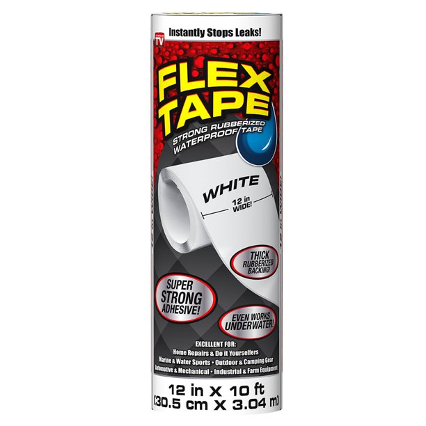 Flex Tape Strong Rubberized Waterproof Tape, 12 Inches x 10 Feet, White