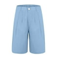 thumbnail image 4 of Lumtrix Bermuda Shorts For Women Dressy Casual High Waisted Summer Work Zipper Button Elastic Waist Pleated Knee Length Dress Shorts With Pockets Sky Blue M, 4 of 4