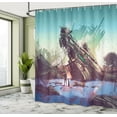 thumbnail image 5 of Ambesonne Fantasy Shower Curtain, Crashed Spaceship Art, 69"Wx84"L, Blue Green, 5 of 5