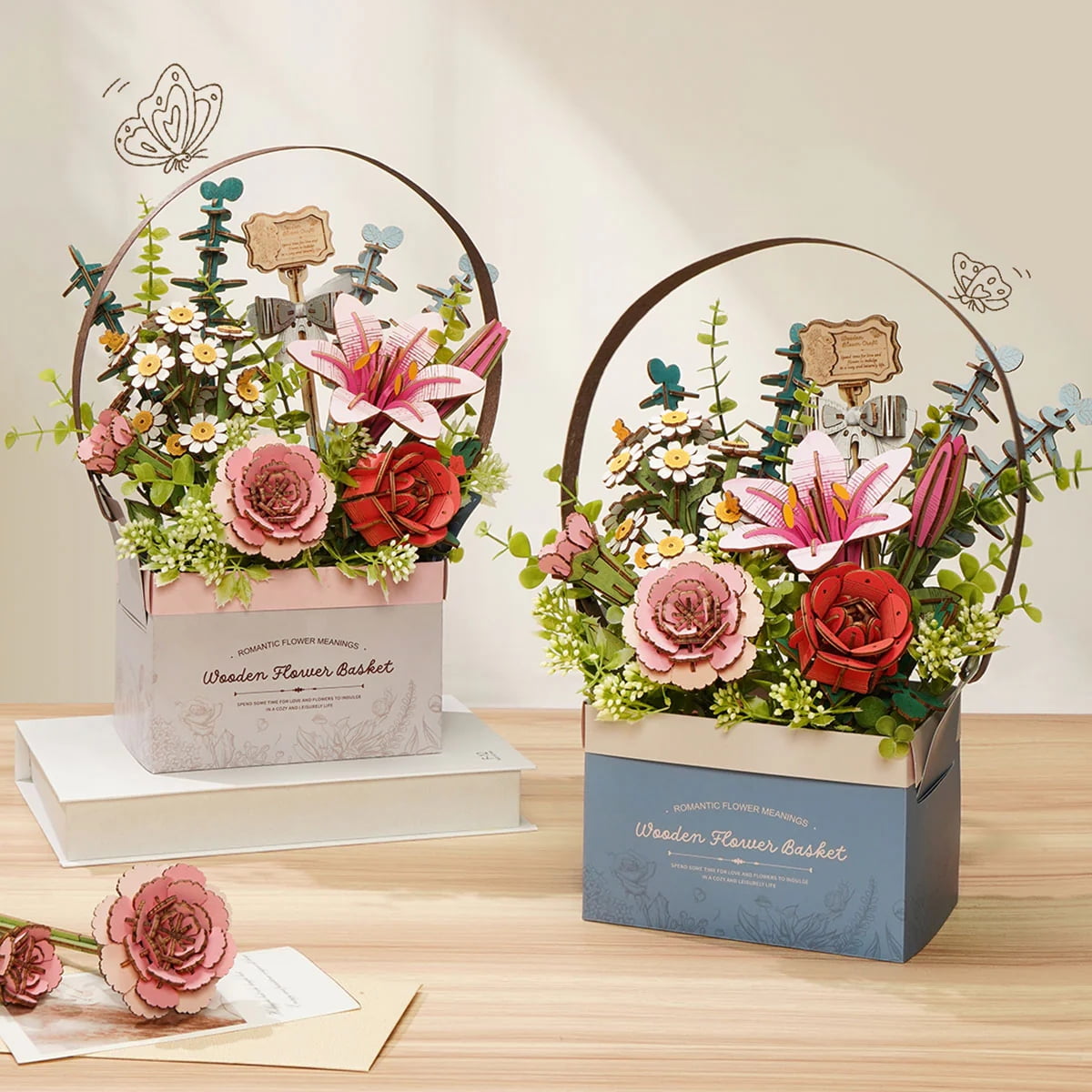 ROKR Wooden Flower Basket DIY 3D Puzzle Model Building Kits Toys for Adult Gifts
