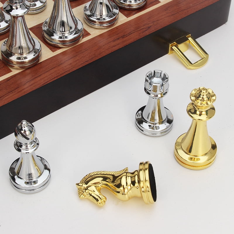 CNV Classic Metal Chess Set with Folding Wooden Case, 7.6cm King Height, Luxury Gift for Chess Enthusiasts & Collectors