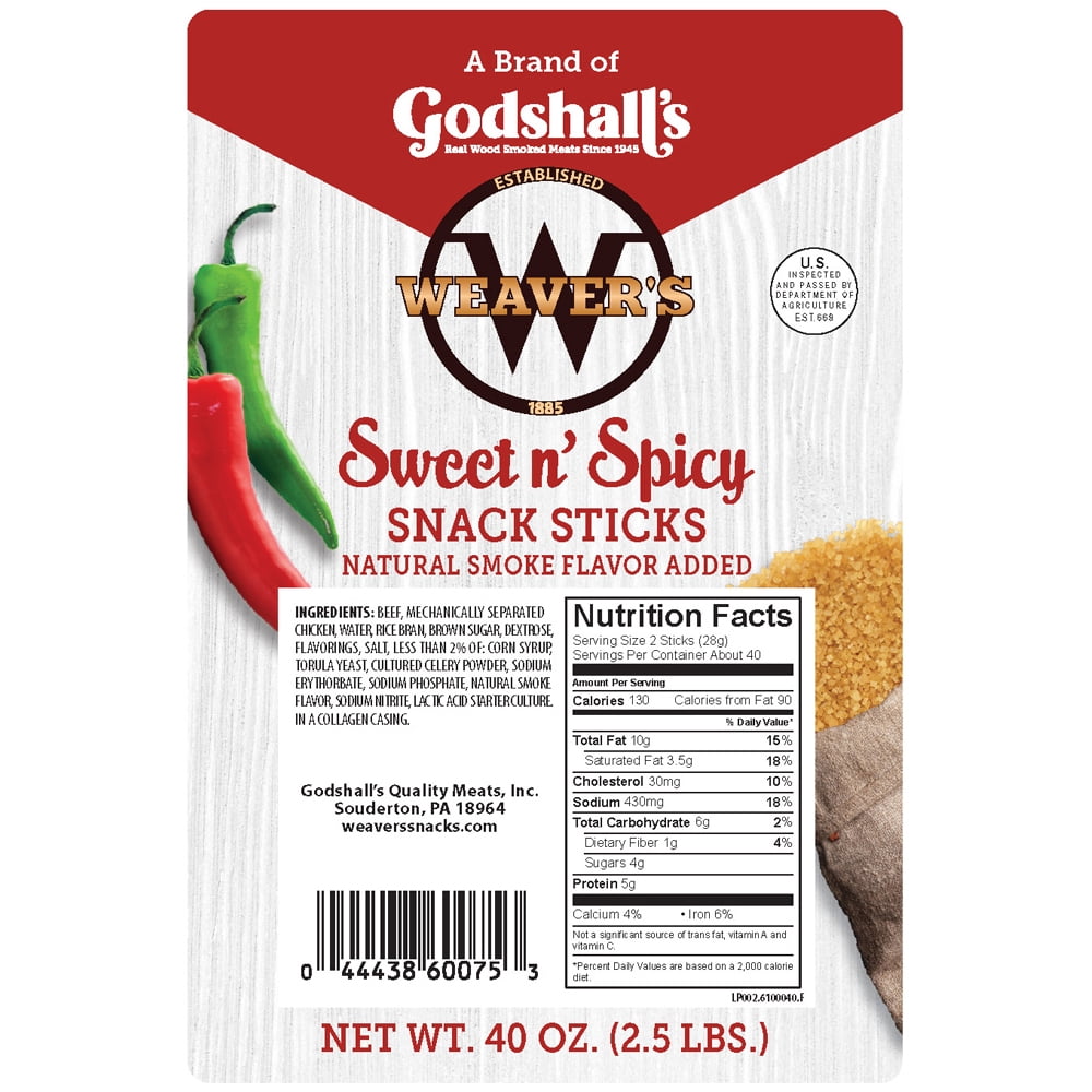 Weaver’s Sweet n' Spicy Snack Sticks (80 sweet & spicy 7” beef & chicken snack sticks per 40oz bag)