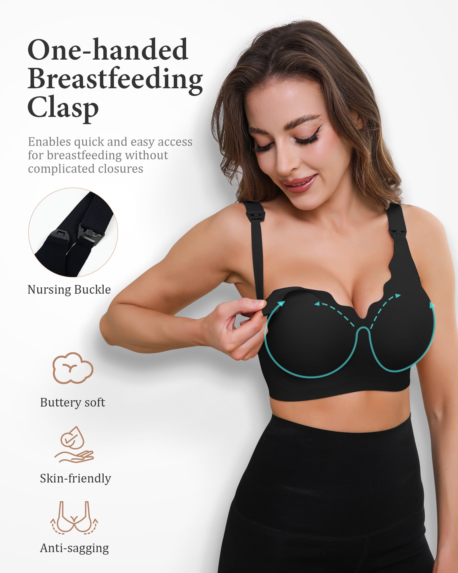 Momfree Nursing Bra, Seamless Maternity Bra with Jelly Strip Support, Buttery Soft Fabric for Breastfeeding