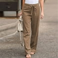thumbnail image 2 of Linen Pants For Women Beach Petite Solid Cotton Linen Sashes Straight Long Trousers Khaki Women'S Pants Plus Size L, 2 of 3