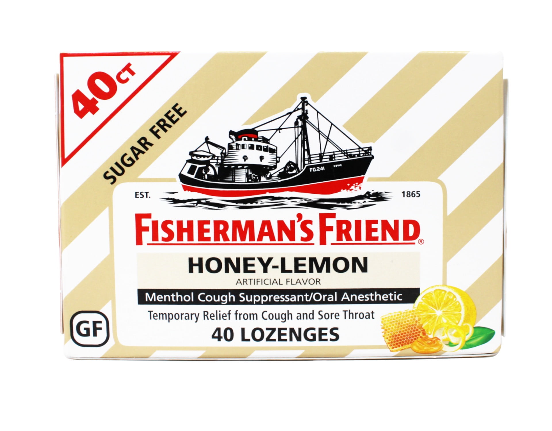 Fisherman's Friend Cough Drops, Cough Suppressant and Sore Throat Lozenges, Sugar Free Honey-Lemon, (5 Packs of 40)