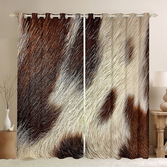 jejeloiu Cattle Hide Pattern Curtains Pack of 2 (42x84 Each),Rustic Farmhouse Hunting Curtains Blackout,Beige Brown Bedroom Curtains For Adults,Luxury Bedroom Decor