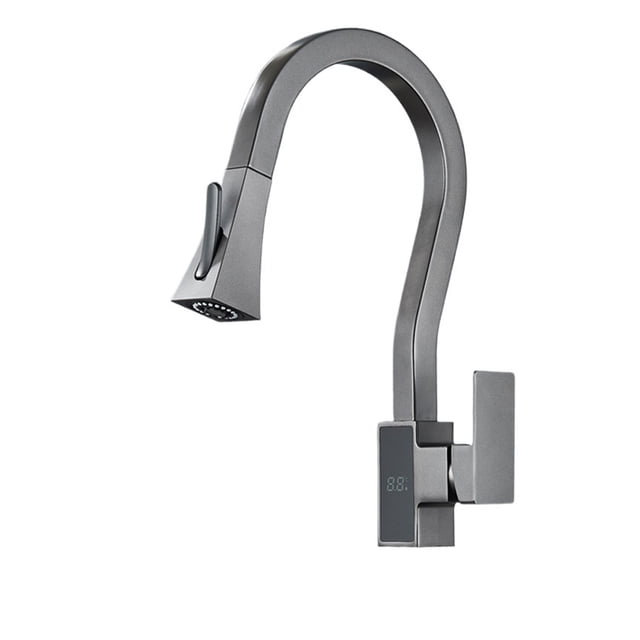 Digital Display Kitchen Faucet, Brushed 4 Functions Single Handle Pull Out Kitchen Sink Mixer Hot And Cold Water Taps ,Easy to Install