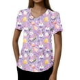 thumbnail image 3 of Easter Shirts for Women Plus Size Fun Print Short Sleeve V Neck Stretchy Holiday Nurse Working Uniform Scrub Top with Pocket Purple Pink XL, 3 of 4