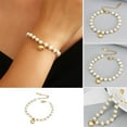 thumbnail image 2 of Gold Bracelet for Women, Stainless Steel Pearl Chain with Heart Bangle, Adjustable Wedding Jewelry, Elegant Gift for Her, Girlfriend, Mom, 2 of 7