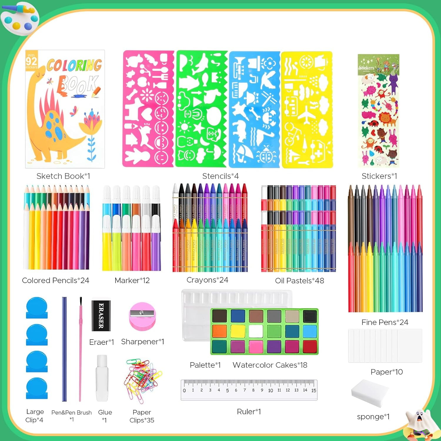 JYPS Art Supplies for Kids Ages 4-12,Dinosaur Drawing Sets Art Case,Coloring Kits with Double Sided Trifold Easel,Crayon,Colored Pencil,Marker,Coloring Book,Drawing Stuffs Gifts for Boys Age 4-6-8