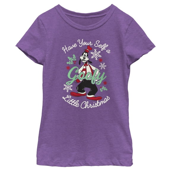 Girl's Mickey & Friends Have A Goofy Christmas Graphic Tee Purple Berry Small