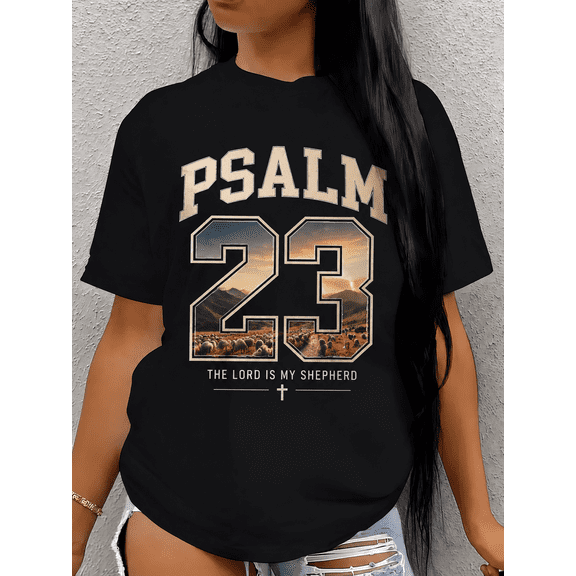 Christian Psalm 23 T-Shirt for Women Men – “The Lord Is My Shepherd” Bible Verse Faith Inspirational Graphic Tee, Religious Gift Casual Unisex Shirt
