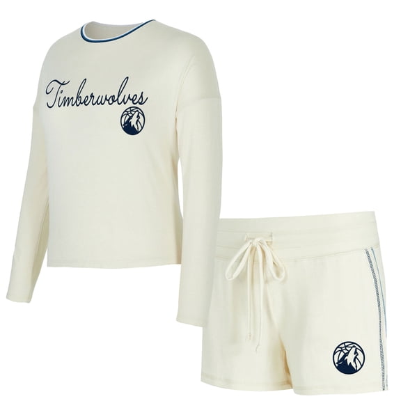 Women's Concepts Sport Cream Minnesota Timberwolves Kaki Hacci Knit Long Sleeve Top & Shorts Set