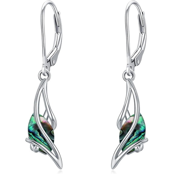 JKR Abalone Shell 925 Sterling Silver Earrings for Women Oval Gemstone Dangle Drop Earrings Fine Jewelry Gifts for Women Wife Mom