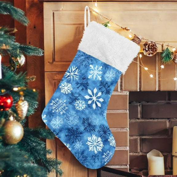 Ryvnso Christmas Stockings Blue Snowflakes Christmas 17.7" Large Stocking Decoration 1 Pack
