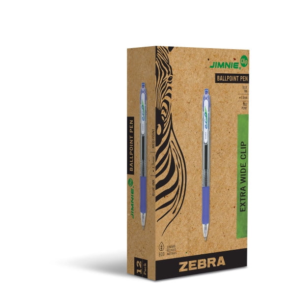 Zebra® Eco Jimnie® Clip Retractable Ballpoint Pens, Medium Point, 1.0 mm, Blue Barrel, Blue Ink, Pack Of 12