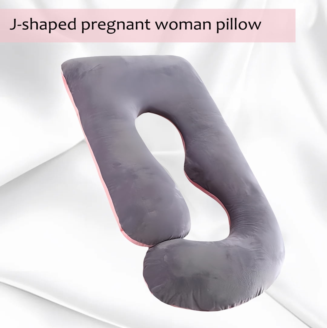 J-Shaped Pregnancy Pillow, Ergonomic Full-Body Maternity Pillow, Breathable Antibacterial, Pink and Gray