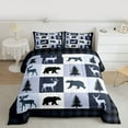 thumbnail image 2 of Feelyou Farmhouse Moose Bear Queen Comforter Set, Retro Navy Stripes Buffalo Bedding Sets, Rustic Tree Botanical Reversible Bedding Comforter Set, Microfiber Bedroom Decor, 3pcs, 2 of 8