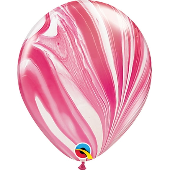 25 Qualatex Red and White SuperAgate Latex Balloons 11"