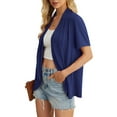 thumbnail image 3 of JWD Women’s Summer Cardigans Lightweight Open Front Draped Ruffles Hem Short sleeved thin cardigan with curved edges, elegant, casual, lightweight cardigan Navy Blue-L, 3 of 6