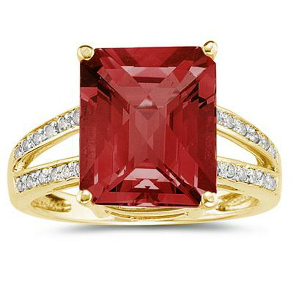 Szul Jewelry - Emerald Cut Garnet and Diamond Ring 10k Yellow Gold ...