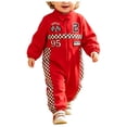 thumbnail image 3 of Linfrsh Newborn Girl Romper Baby Boy Romper Race Car Outfit Infant Long Sleeves Zipper Jumpsuit(Red,6-9 Months), 3 of 5