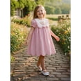 thumbnail image 5 of BemeyourBBs Toddler Baby Girl Easter Dress Outfit Baby Christening Clothes God is Good All The Time Letter Short Sleeve Sailor Collar Floral Embroidery A-Line Dress Plaid Spring Summer Casual Dress, 5 of 9
