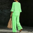 thumbnail image 5 of Mifsaly Lounge Wear for Women 2 Piece Set Plaid V Neck Bell Sleeve Top and Relaxed Wide Leg Pants Comfortable Everyday Casual Matching Outfits with Pockets Mint Green,XL, 5 of 7
