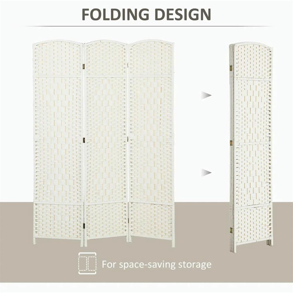 GVN Room Divider Screen,Folding Room Divider Screen 3 Panel 6' Tall Privacy Screen Freestanding Wood Partition, White