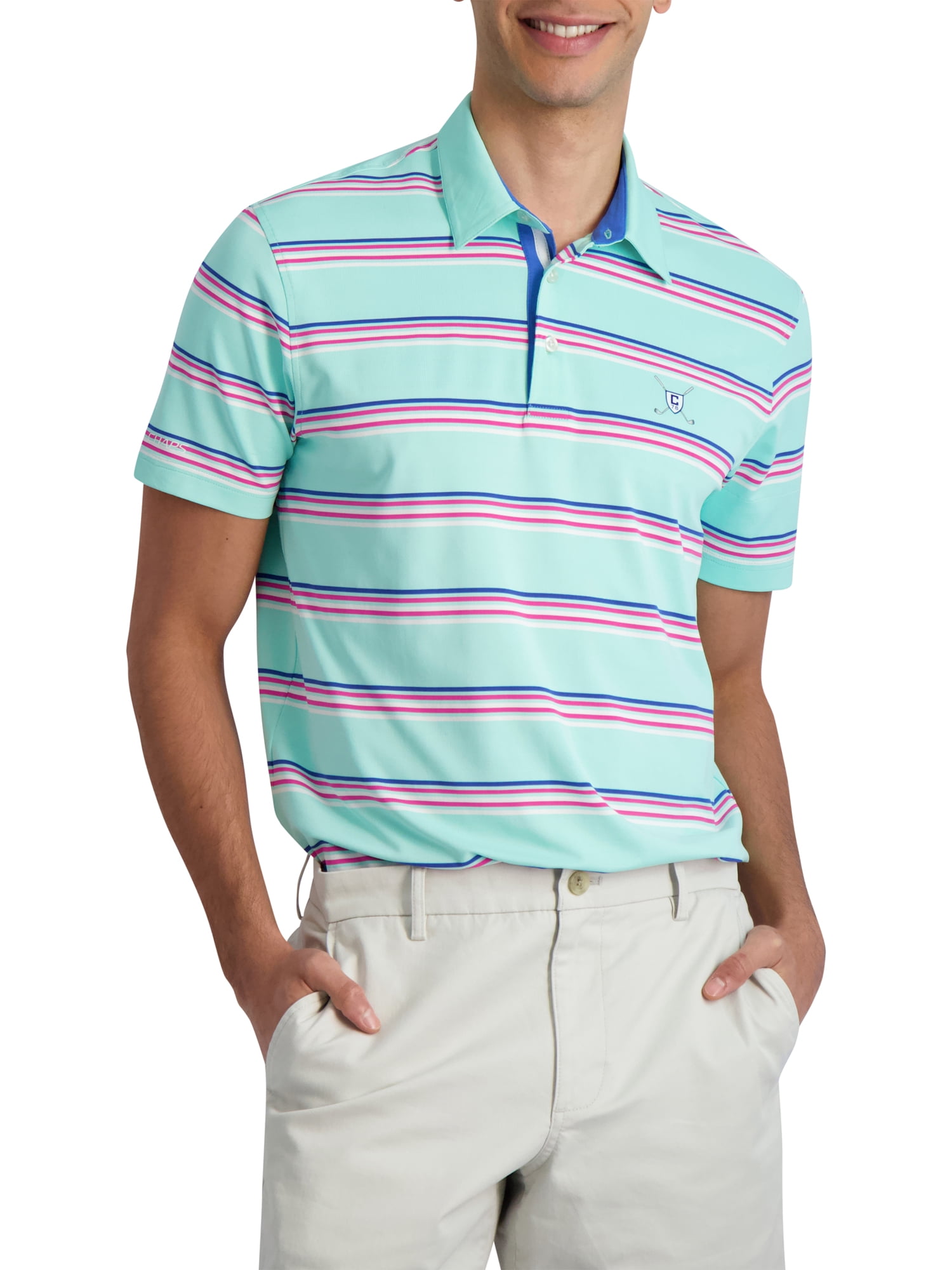 Chaps Men's & Big Men's Performance Golf Striped Polo, Up to 3XL