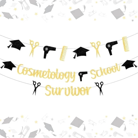 Congrats Barber Graduation Banner, Congratulations Banner 2026 Pre-Assembled Black Scissors Gold Cosmetology School Survivor Graduation Party Decorations for High School College