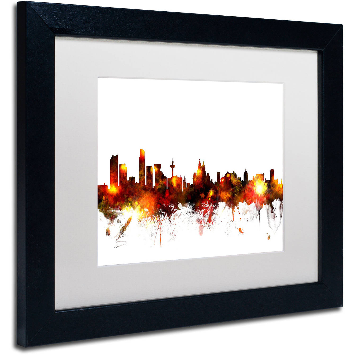 Trademark Fine Art "Liverpool England Skyline Red" Canvas Art by Michael Tompsett, White Matte, Black Frame