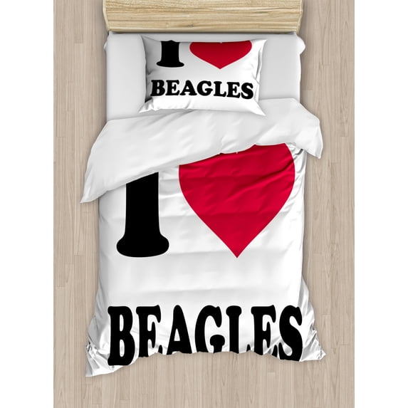 Beagle Duvet Cover Set Twin Size, I Love Beagles Lettering Dog Lover Graphic on Plain Background Print, Decorative 2 Piece Bedding Set with 1 Pillow Sham, Charcoal Grey Vermilion, by Ambesonne