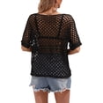 thumbnail image 4 of Coduop Women's Bathing Suit Cover Ups Short Sleeve Crochet Swim Beach Cover Up Top Sunscreen Shirts, 4 of 7