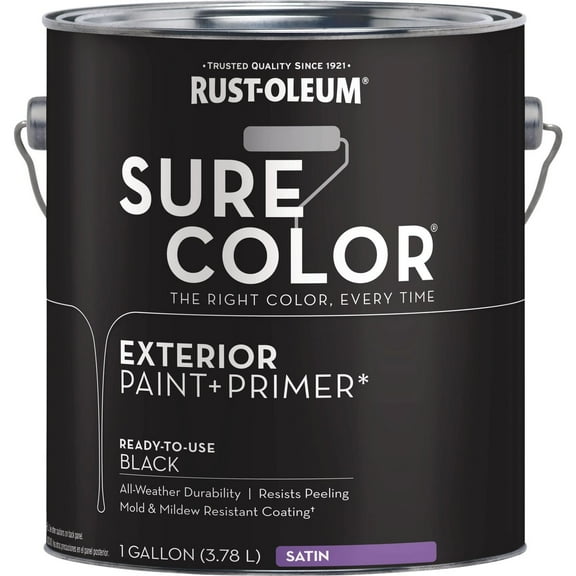 Rust-Oleum Sure Color Exterior Paint and Primer, Black, Satin, 1 Gal 394677