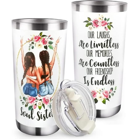 

Gifts for Best Friends Women Christmas Birthday Gifts for Bestie BFF Soul Sisters Friendship Tumbler with Lid and Straw Stainless Steel Travel Coffee Cup 20oz Double Wall Vacuum Insulated Mug